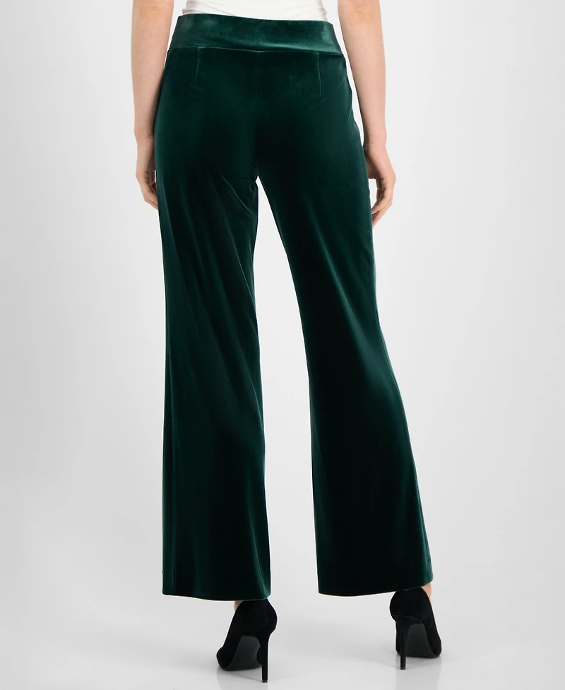 Anne Klein Women's Velvet High-Rise Pull-On Wide-Leg Pants