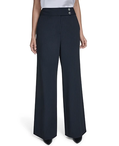 Calvin Klein Women's Pinstripe High-Rise Wide-Leg Pants