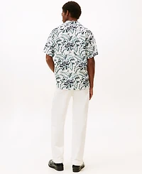 Tommy Hilfiger Men's Patterned Linen Button Up Short Sleeve Shirt