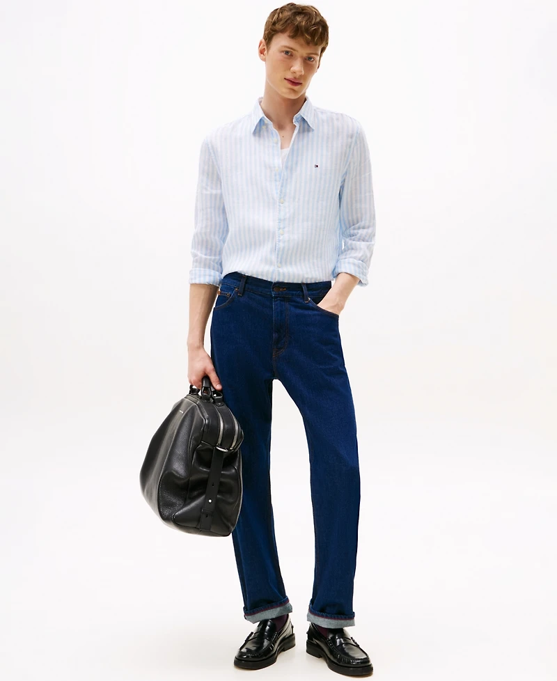 Tommy Hilfiger Men's Pigment-Dyed Stripe Linen Button Up Shirt