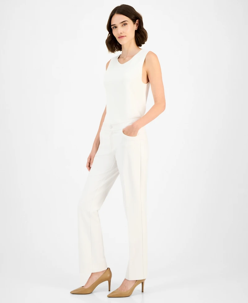 Anne Klein Petite Mid-Rise Fly-Front Bootcut Pants