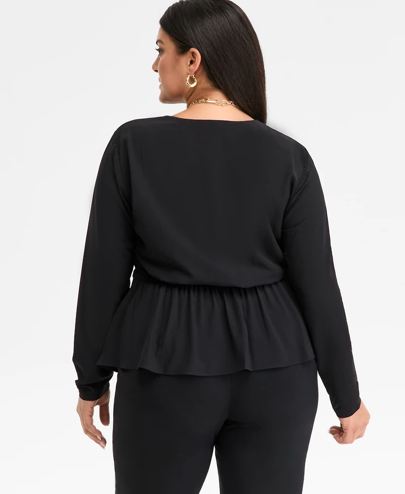 I.n.c. International Concepts Plus Long-Sleeve Peplum Top, Macy's Exclusive