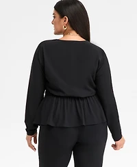 I.n.c. International Concepts Plus Long-Sleeve Peplum Top, Macy's Exclusive