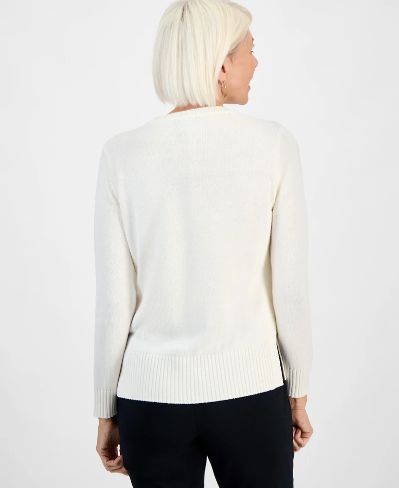 Jones New York Petite Long-Sleeve Side-Button Crewneck Sweater