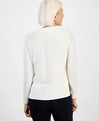 Jones New York Petite Long-Sleeve Side-Button Crewneck Sweater