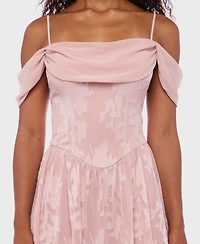 B Darlin Juniors' Cold-Shoulder Jacquard Fit & Flare Dress