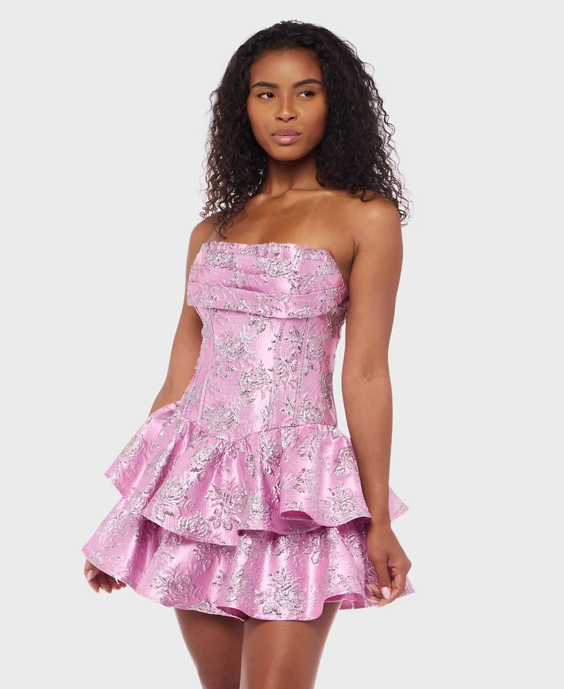 Alex & Sophia Juniors' Metallic Jacquard Short Fit Flare Dress