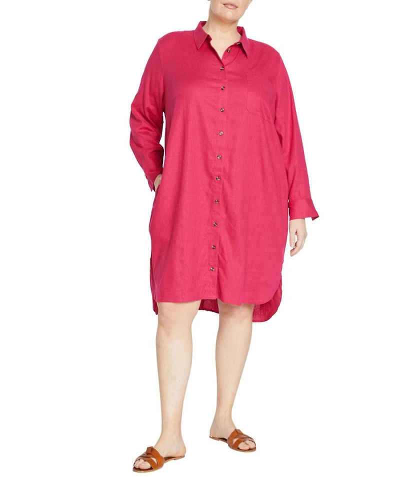 Universal Standard Womens Plus Seaside Linen Shirtdress