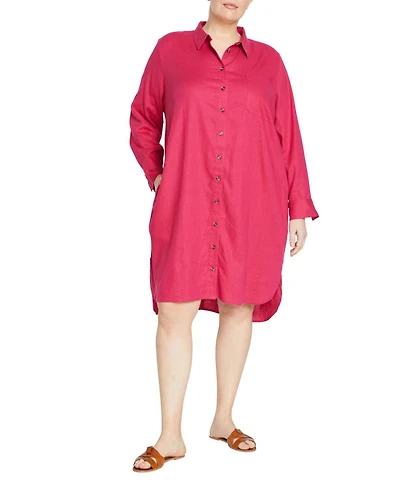 Universal Standard Womens Plus Seaside Linen Shirtdress