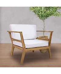 Bodie Acacia Wood Patio Armchair with Bone White Cushions - Natural