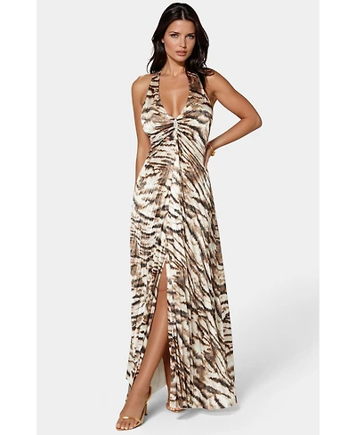 Bebe Women's Print Satin Pleat Maxi Dress
