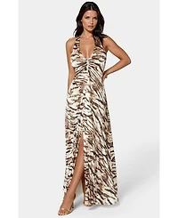 Bebe Women's Print Satin Pleat Maxi Dress