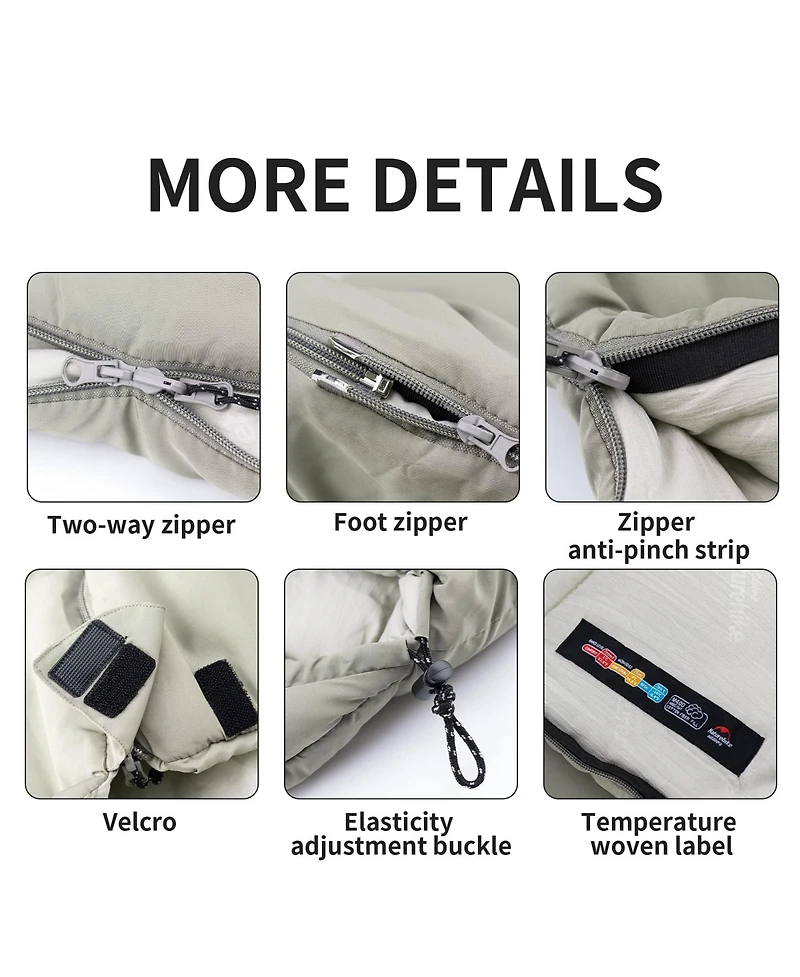 Naturehike Sleeping Bag for Adults with Hood,33 Lightweight Hollow Cotton Sleeping Bag,3 Seasons Waterproof Spliceable Sleeping Bags