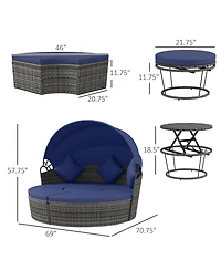 Outsunny Daybed Patio Furniture Set, Chairs, Sofa, Table Ottoman, Dark Blue