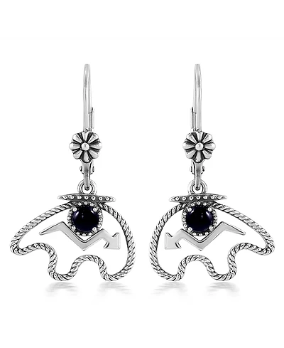 American West Jewelry Sterling Silver Black Agate Bear Lever Back Earrings