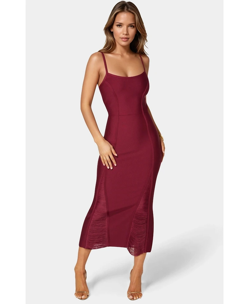 Bebe Women's Fringe Inset Bandage Midi Dress