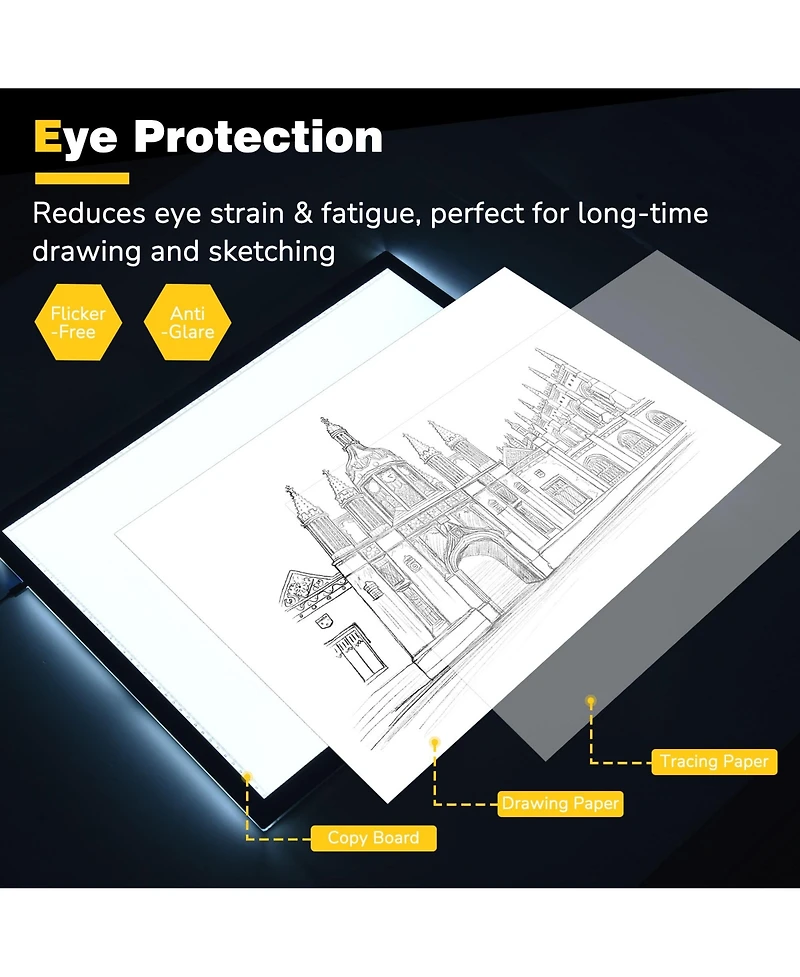 Yescom A2 Light Pad Diamond Painting Light Board Light Box for Tracing 25"x16" Light Board Artist Drawing Sketching Animation with Paper