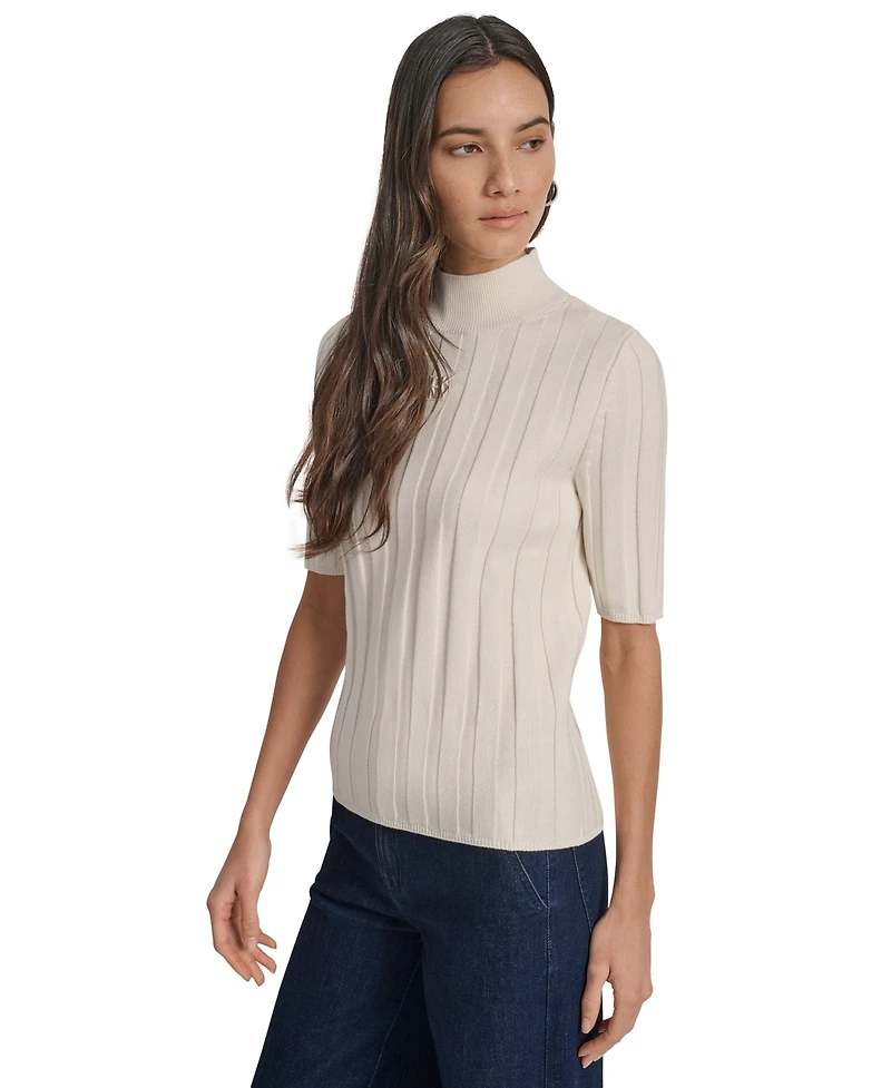 Dkny Jeans Women's Mock Neck Cotton Rib Knit Sweater