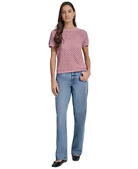 Dkny Jeans Women's Open Stitch Crewneck Short-Sleeve Sweater