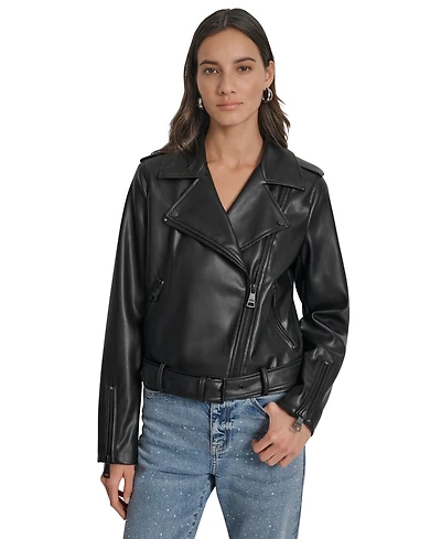 Dkny Jeans Women's Faux-Leather Moto Jacket - BLK