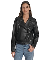 Dkny Jeans Women's Faux-Leather Moto Jacket - BLK