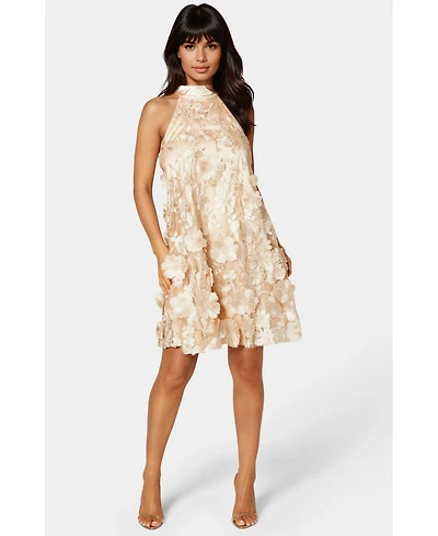 Bebe Women's 3D Floral Halter Mini Dress