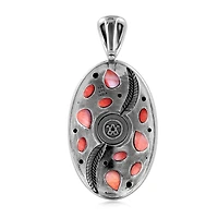 American West Jewelry Sterling Silver Red Spiny Oyster Oval Leaf Pendant Enhancer