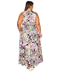 L I V D Women's Plus Bryony Floral Halter Neck Dress