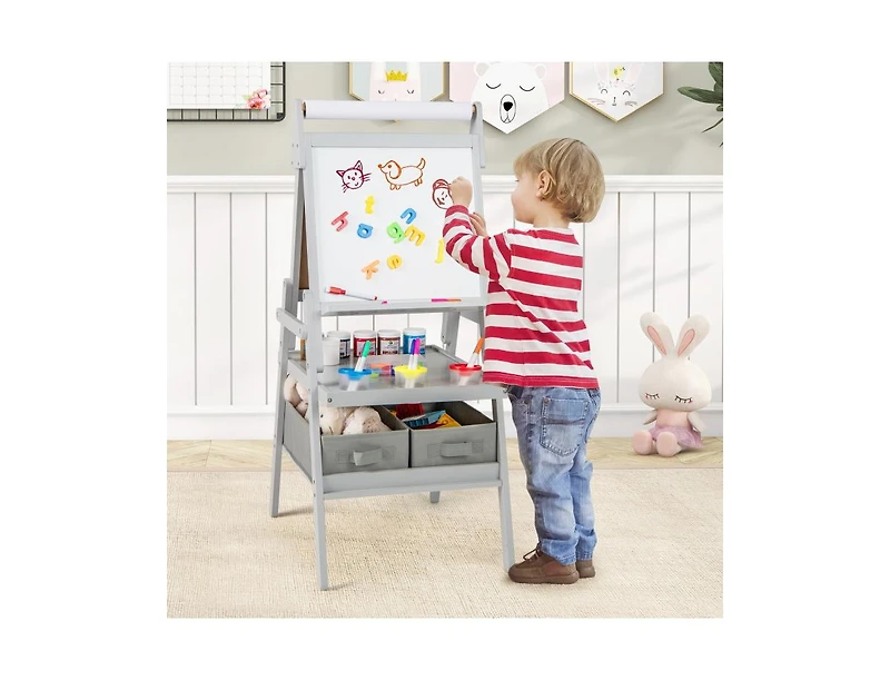 Akiudex 3-in-1 art easel for kids with magnetic chalkboard and whiteboard