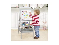 Akiudex 3-in-1 art easel for kids with magnetic chalkboard and whiteboard
