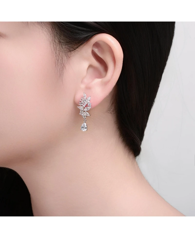Rachel Glauber White Gold Plated with Clear Cubic Zirconia Marquise & Pear Shaped Clear Cubic Zirconia Dangling Earrings