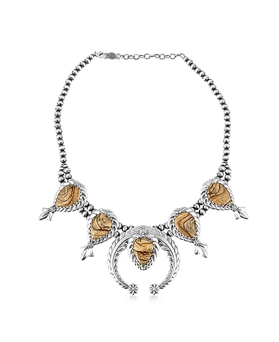American West Jewelry Sterling Silver Picture Jasper Pear-Cut Squash Blossom Necklace, 17 to 20 Inches