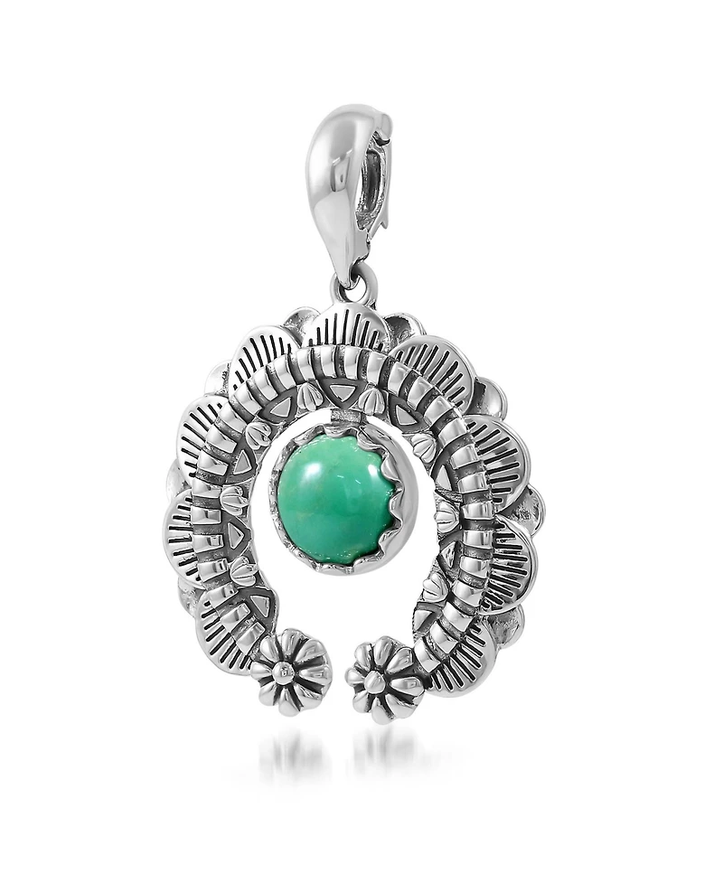 American West Jewelry Sterling Silver Green Turquoise Round Cut Naja Pendant Enhancer