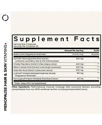 Codeage Menopause Hair & Skin Vitamins Patented Lustriva, Pycnogenol, Ksm-66 Ashwagandha Hair Density Skin Perimenopause Support 60 Capsules
