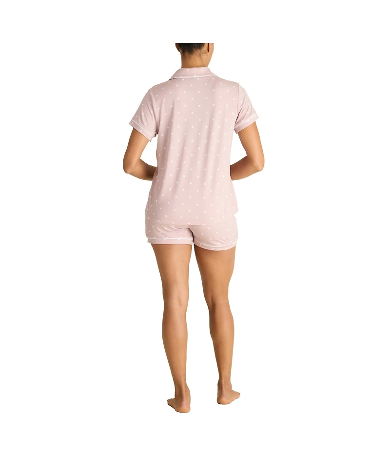 Tahari Women's Short Sleeve Notch Collar Top and Shorts 2 Piece Pajama Set