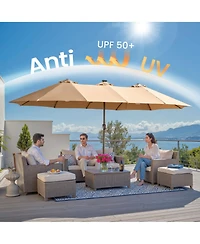 Xizzi 15ft Patio Umbrella with Base,12 Heavy Duty Ribs Large Outdoor Double-Sided Rectangle Crank Handle, Market for Backyard