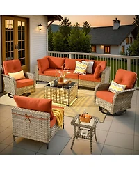 Xizzi Outdoor Patio Furniture Set,8 Pieces Rattan Sectional Cozy Sofa,Patio Conversation Sets with Swivel Chairs and Solar Coffee Table