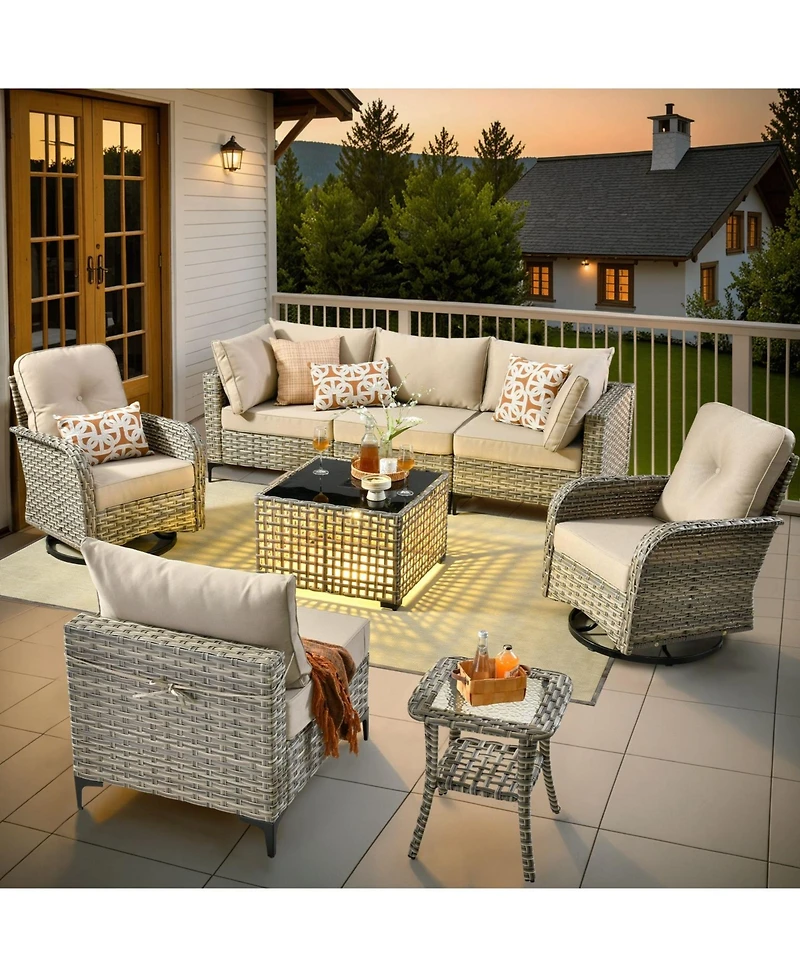 Xizzi Outdoor Patio Furniture Set,8 Pieces Rattan Sectional Cozy Sofa,Patio Conversation Sets with Swivel Chairs and Solar Coffee Table