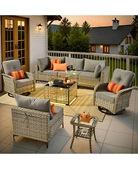 Xizzi Outdoor Patio Furniture Set,8 Pieces Rattan Sectional Cozy Sofa,Patio Conversation Sets with Swivel Chairs and Solar Coffee Table