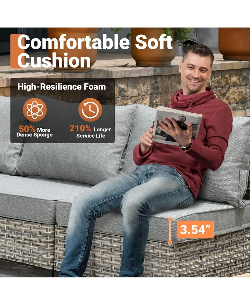 Xizzi Outdoor Patio Furniture Set,8 Pieces Rattan Sectional Cozy Sofa,Patio Conversation Sets with Swivel Chairs and Solar Coffee Table