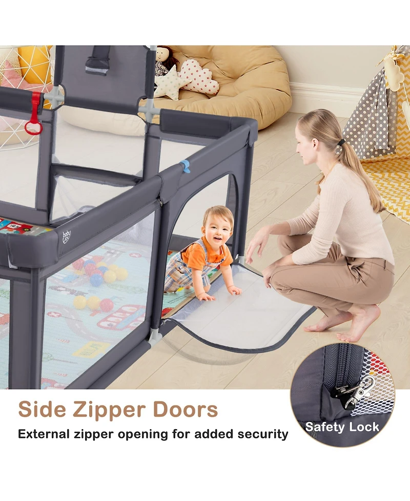 Gymax Toddler Large Playpen w/ Mat Play Yard w/ Basketball Hoop Soccer Nets