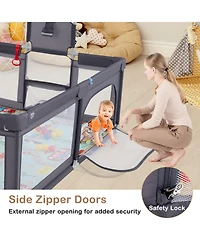 Gymax Toddler Large Playpen w/ Mat Play Yard w/ Basketball Hoop Soccer Nets
