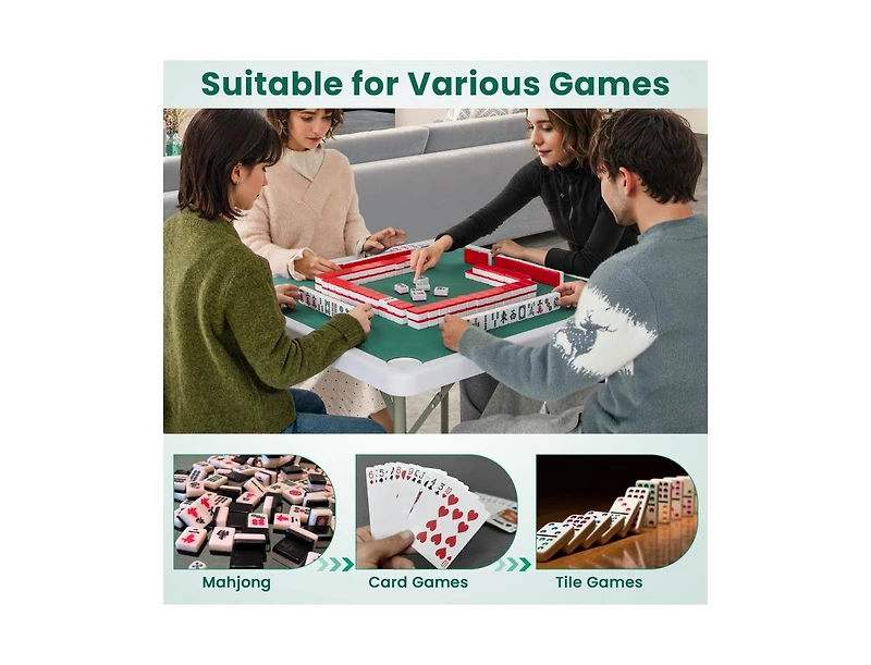 Akiudex 35 Inch 4 Player Game Card Folding Mahjong Table with Cup Holders