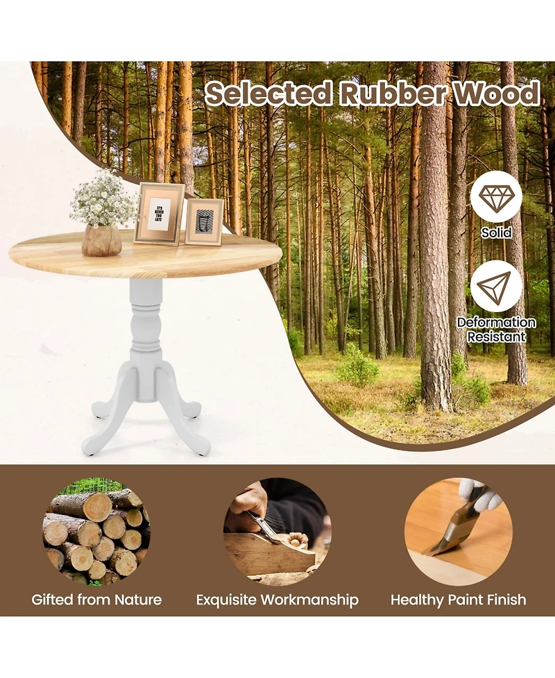 Round Wooden Dining Table with Curved Trestle Legs for Kitchen or Room