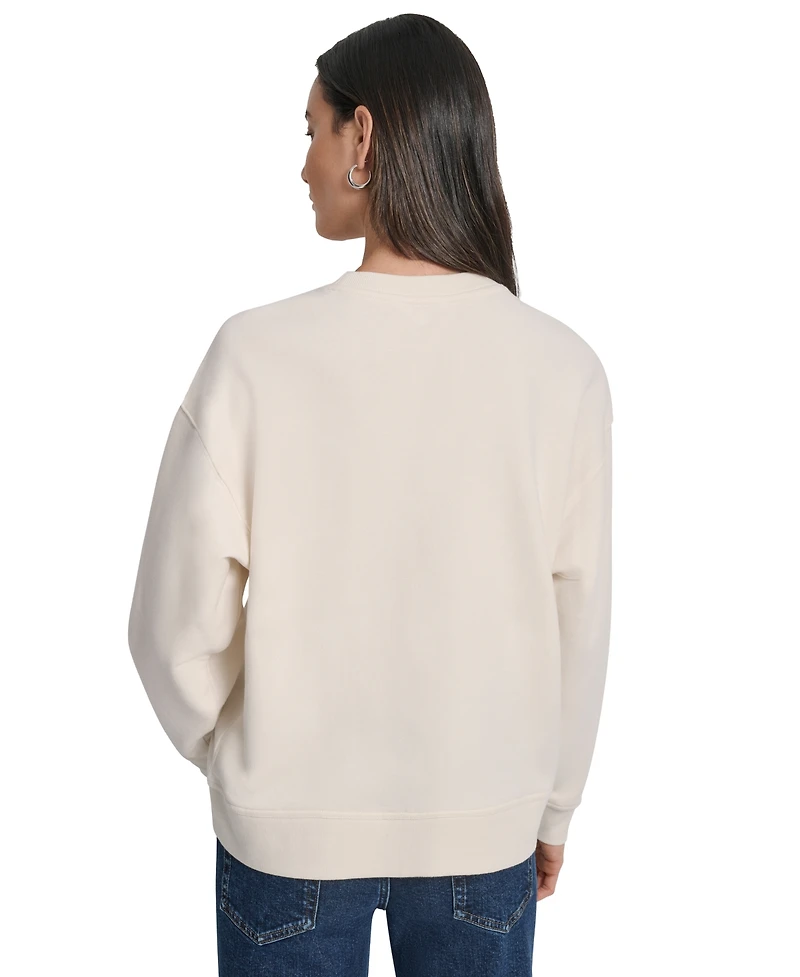 Dkny Jeans Women's Rhinestone Logo Cotton Crewneck Sweatshirt