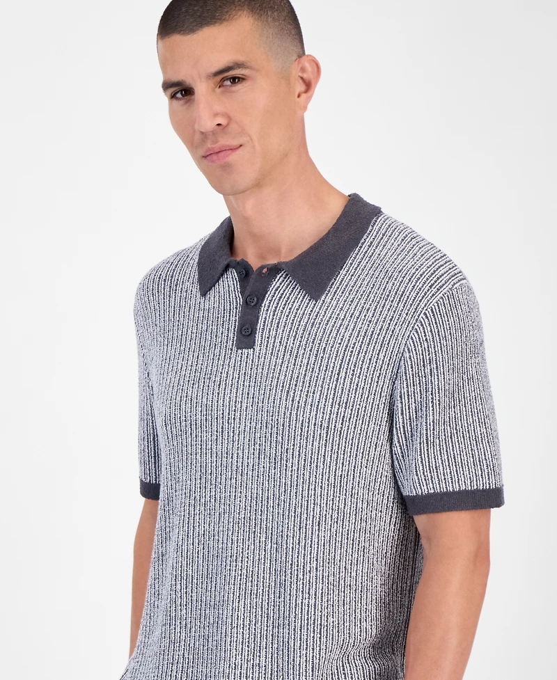 Guess Men's Isaac Short Sleeve Textured Polo Sweater