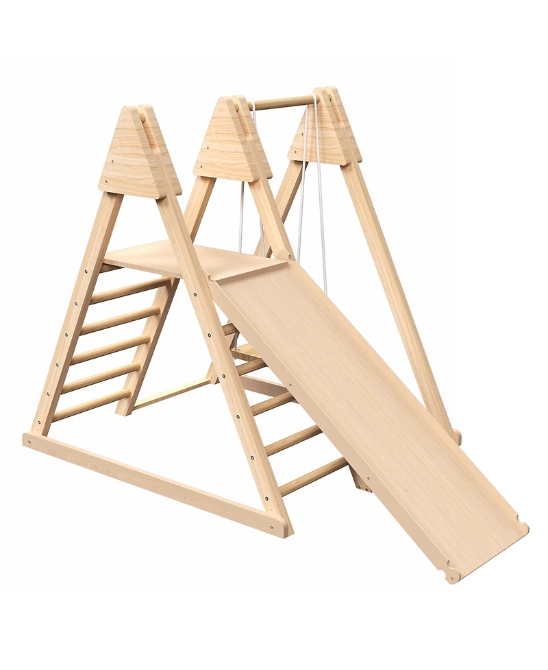 Cesicia 4-in-1 Juniper Indoor Play Gym - Jungle Gym Playset with Baby Swing, Slide, Ladder, and Climbing Wall