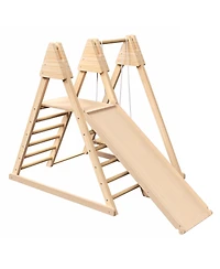 Cesicia 4-in-1 Juniper Indoor Play Gym - Jungle Gym Playset with Baby Swing, Slide, Ladder, and Climbing Wall