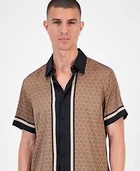 Guess Short Sleeve Geometric Border Charm Button-Front Shirt