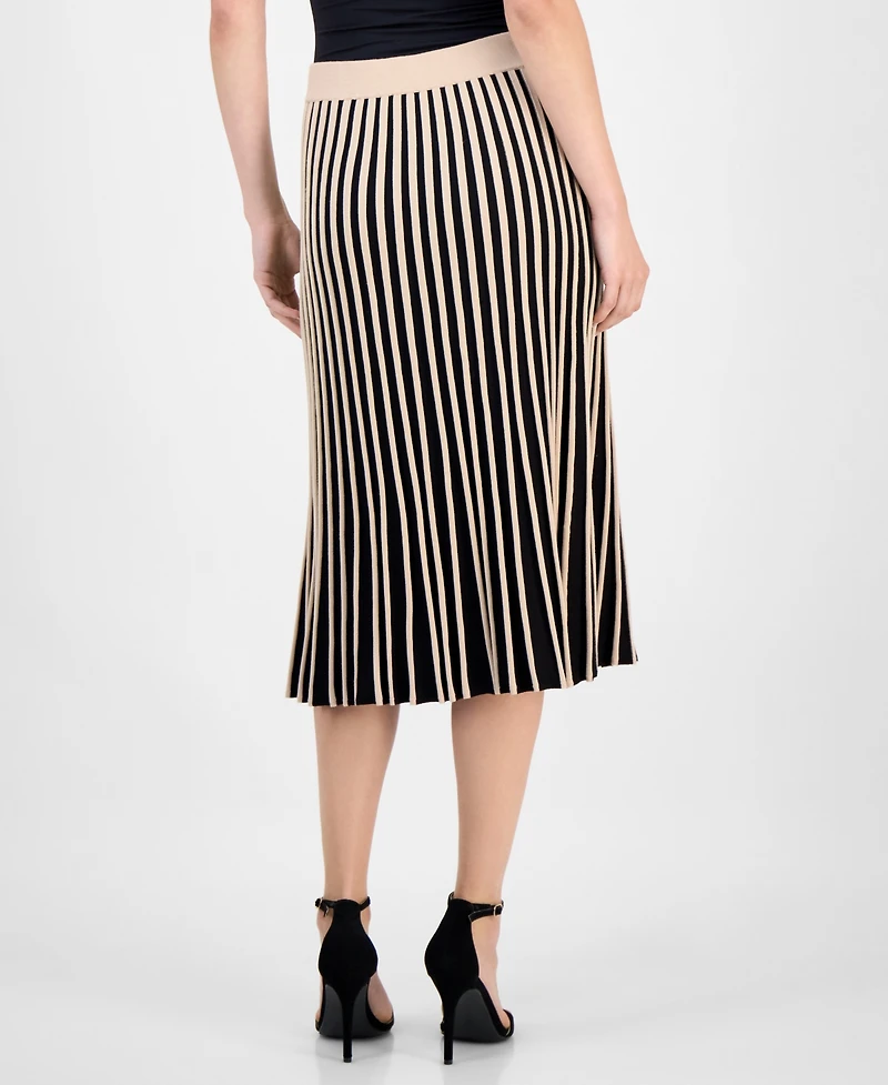 T Tahari Women's Striped Pull-On Flared Midi Skirt